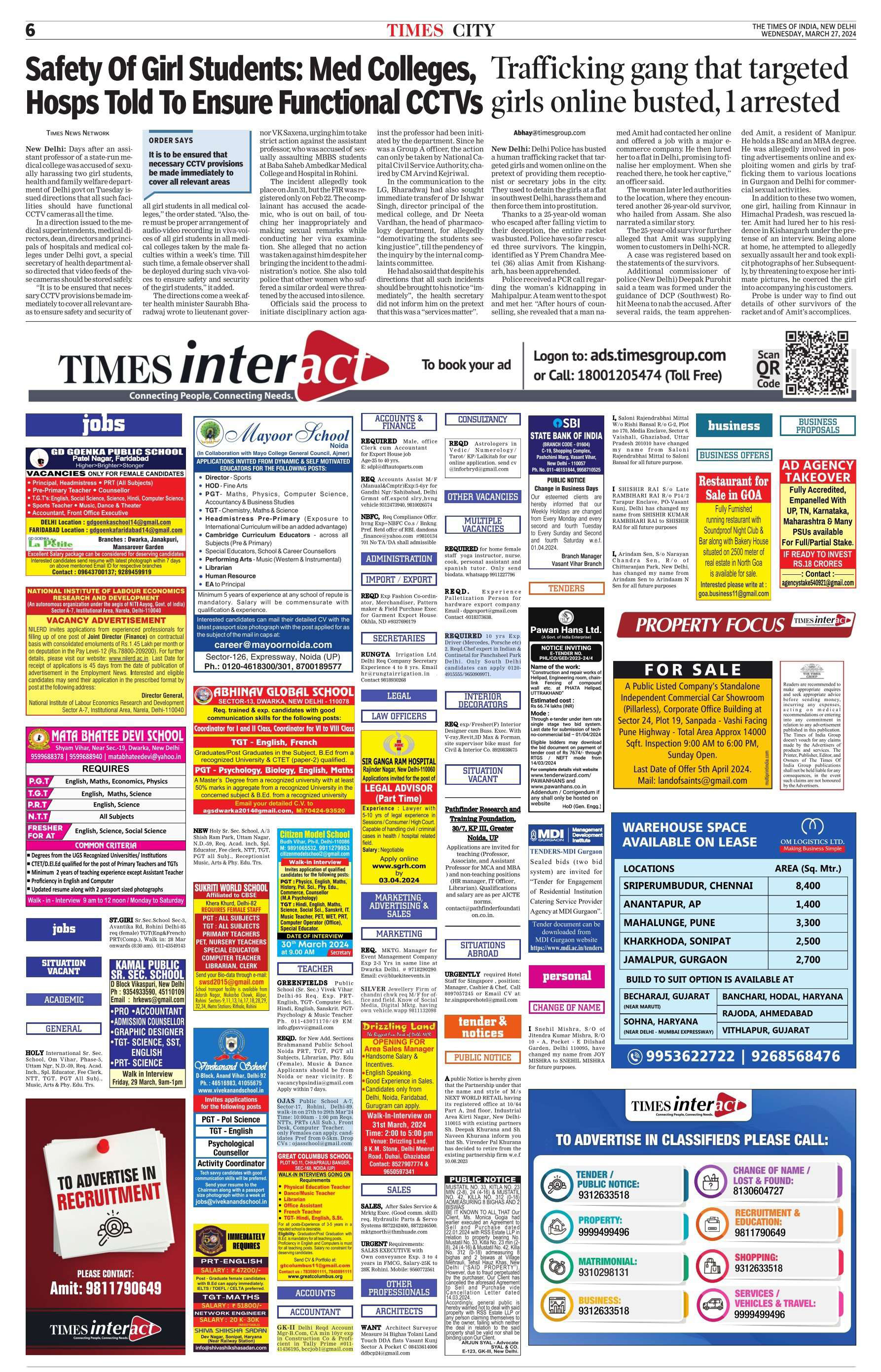 Job Recruitment Ad in Navodaya Times