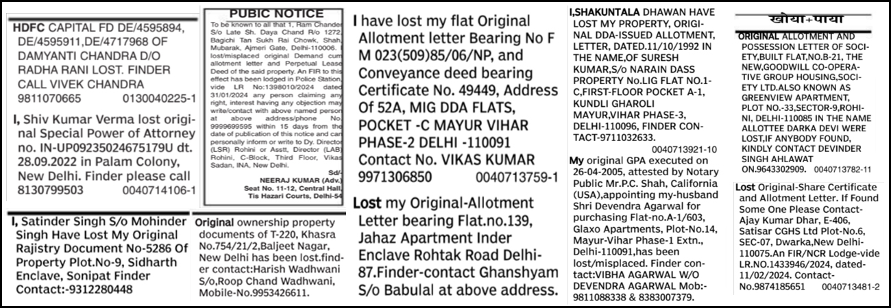 Lost and Found Ad in Newspaper