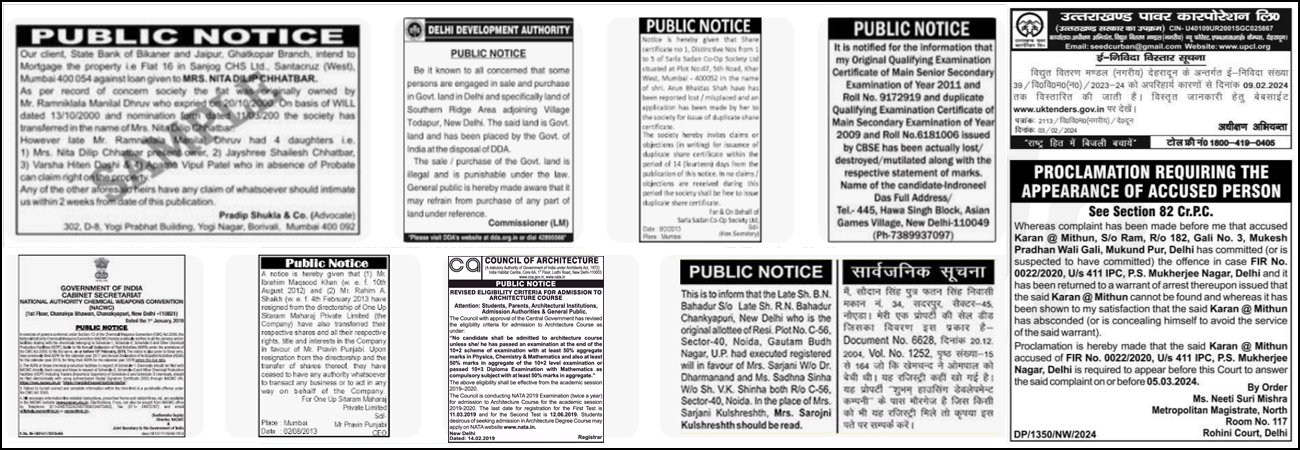 Book Public Notice Ad in Raj Express