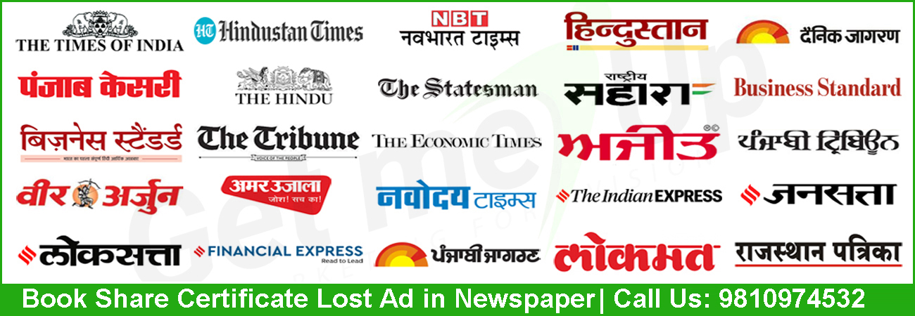 Book Share Certificate Lost Ad in Newspaper Online
